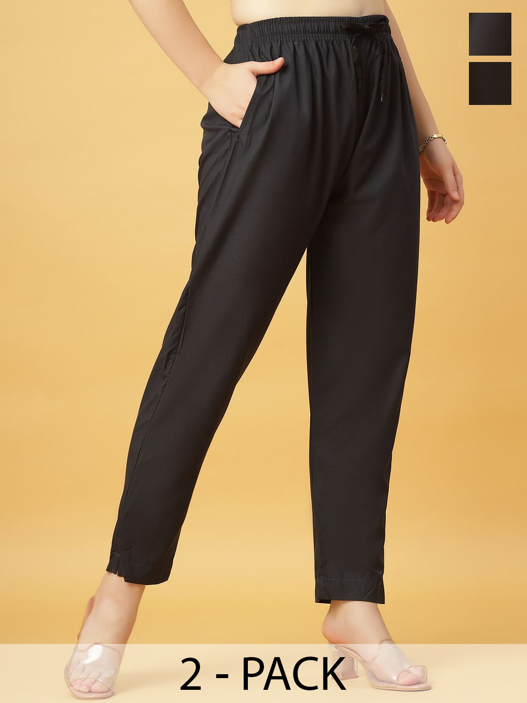 GANIX FASHION THAT DEFINE YOU Pack Of 2 Relaxed Straight Fit High-Rise Trousers