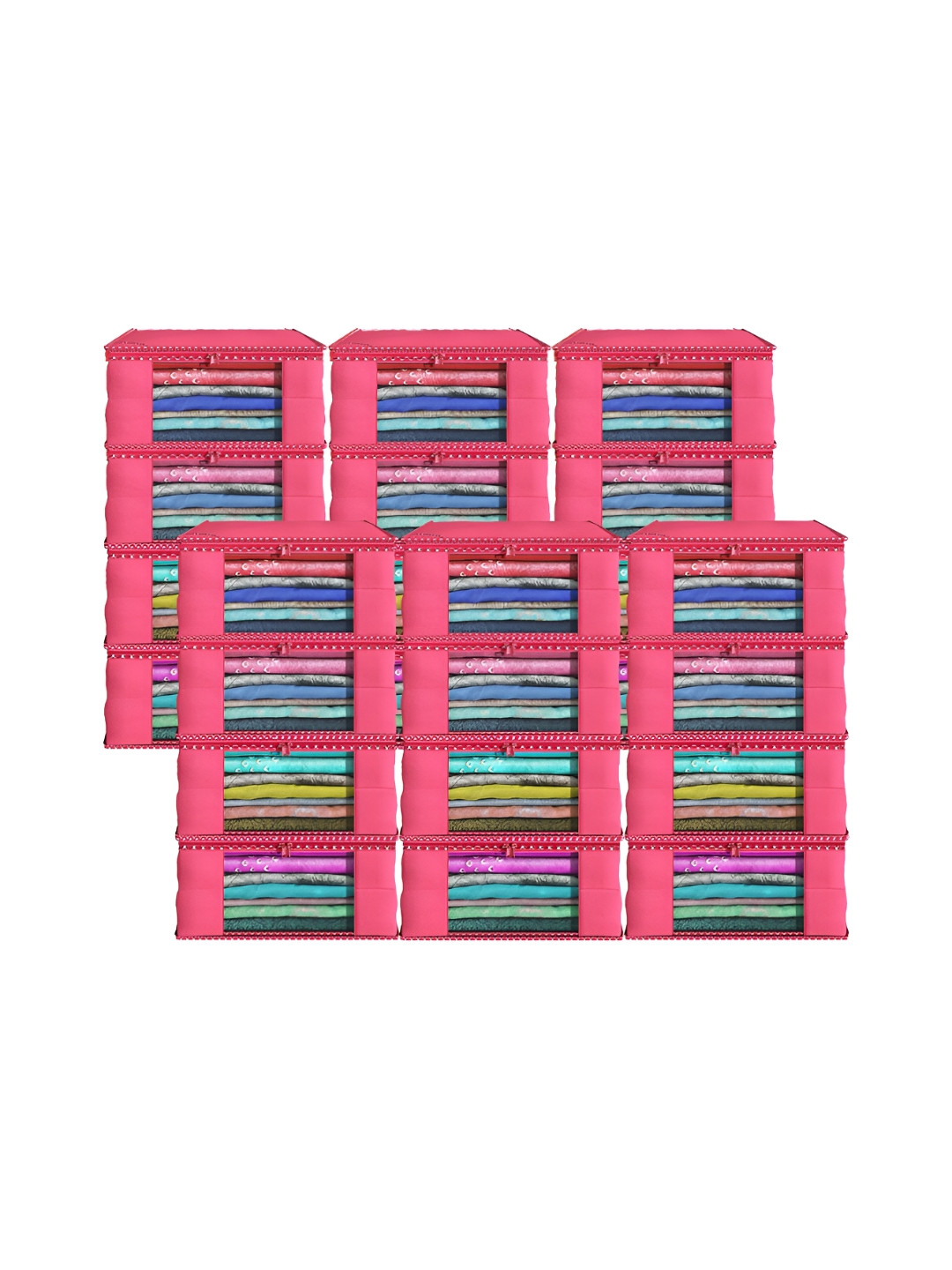 Aura Pink 24 Pieces Foldable Hathkadi Piping Non-Woven Saree Covers
