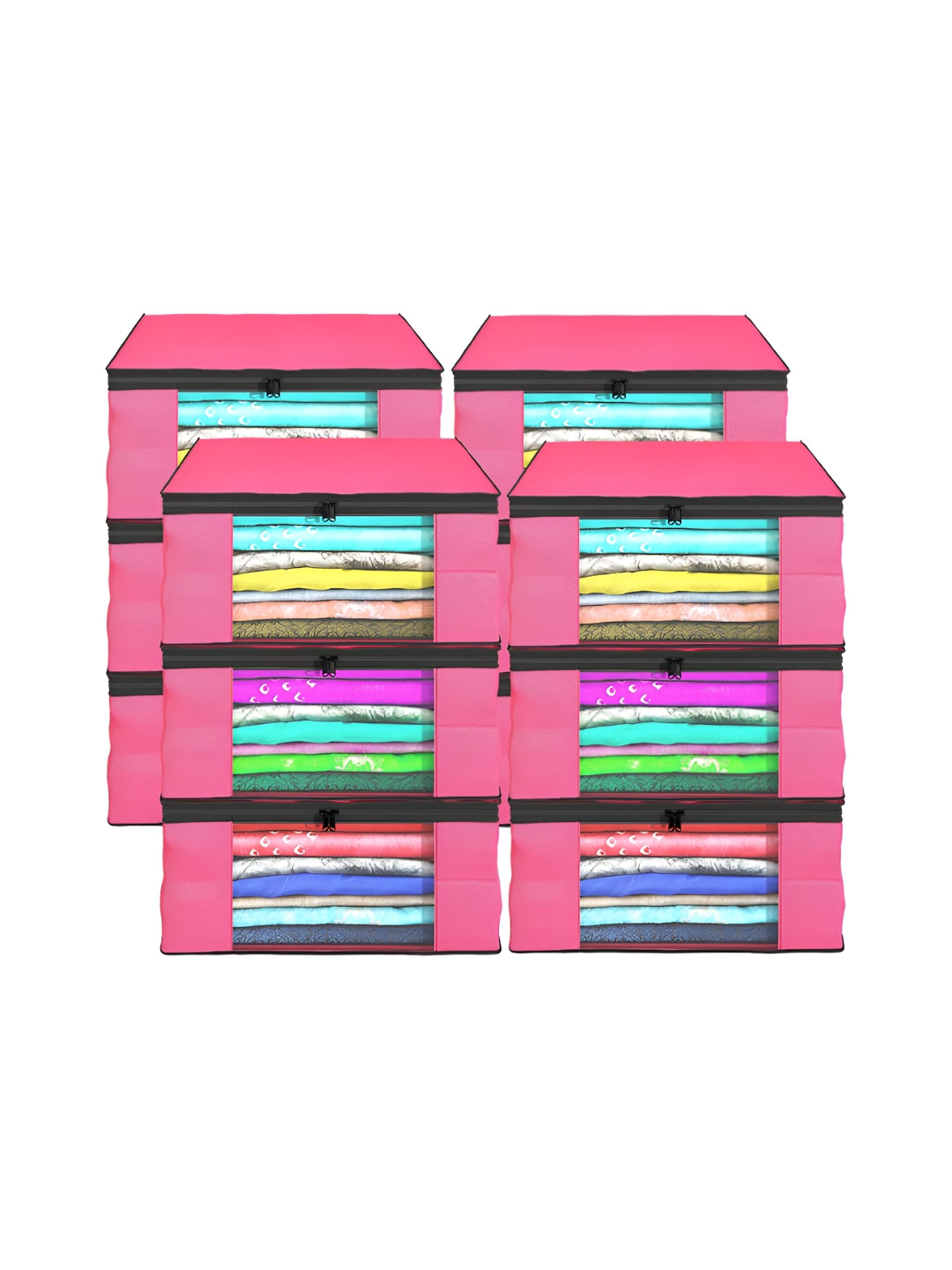Aura Pink 12 Pieces Foldable Saree Covers Wardrobe Drawer Organisers