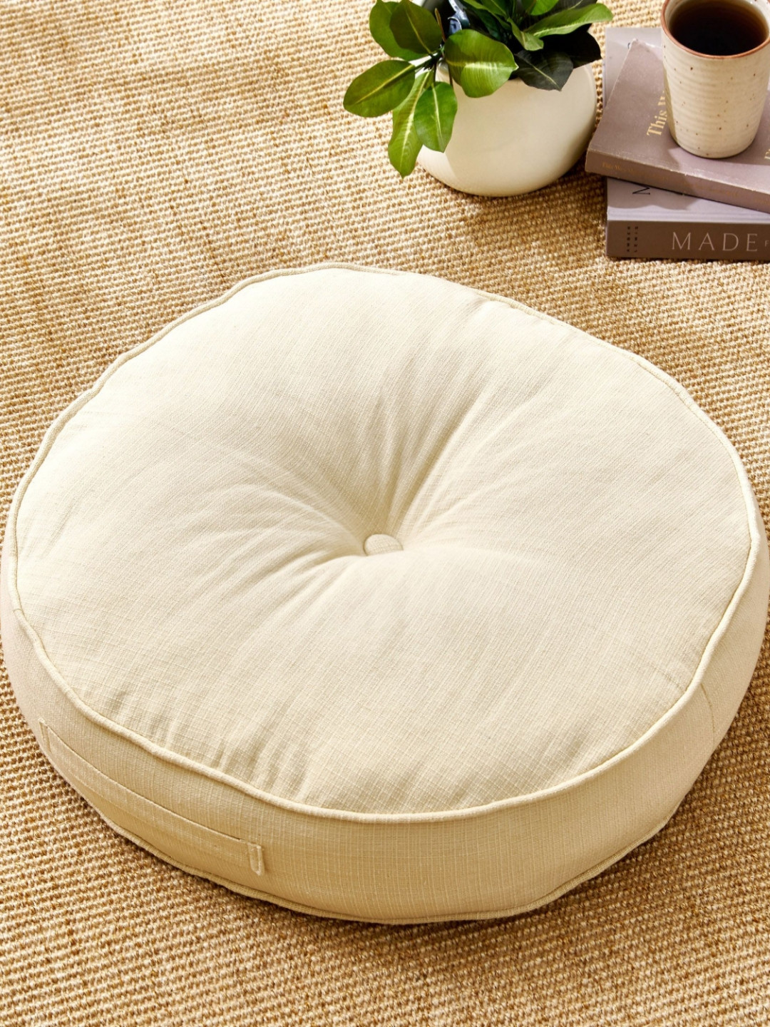 Home Centre Poise Oat Beige Cotton Pre-Filled Square Cushion