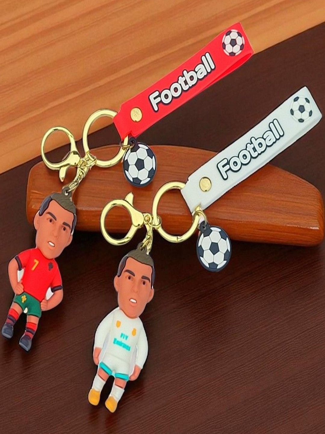ADOREAL Pack Of 2 White Red Jersey Keyring  Ronaldo Keychain