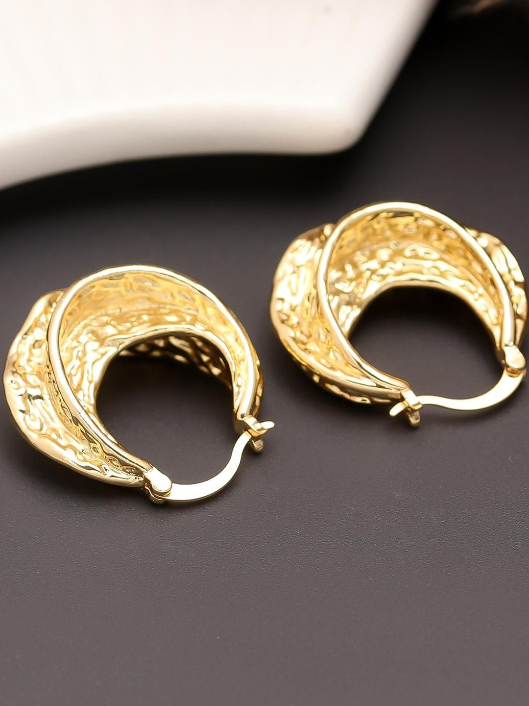 MAHTTAB Gold-Plated Circular Shaped Hoop Earrings