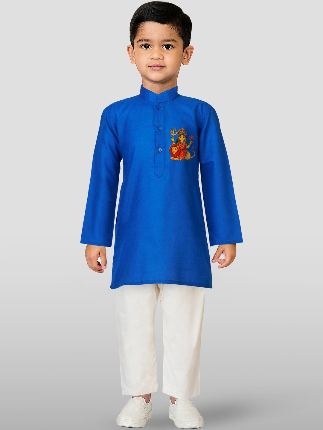 JBN Creation Boys Ethnic Motifs Durga Mata Printed Regular Kurta With Pyjama