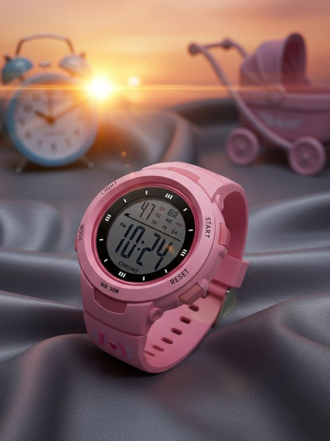 ON TIME OCTUS Girls Patterned Dial & Bracelet Style Straps Digital Watch KD-201 PNK