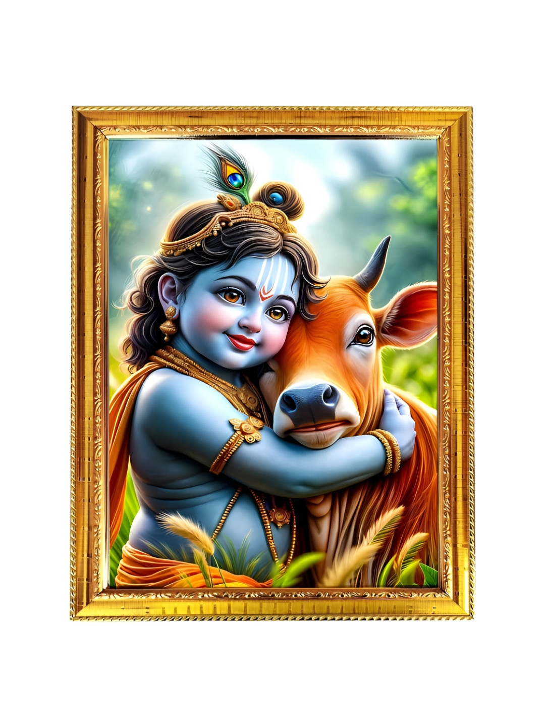 blinkart Gold-Toned & Blue Lord Child Photograph Wall Art