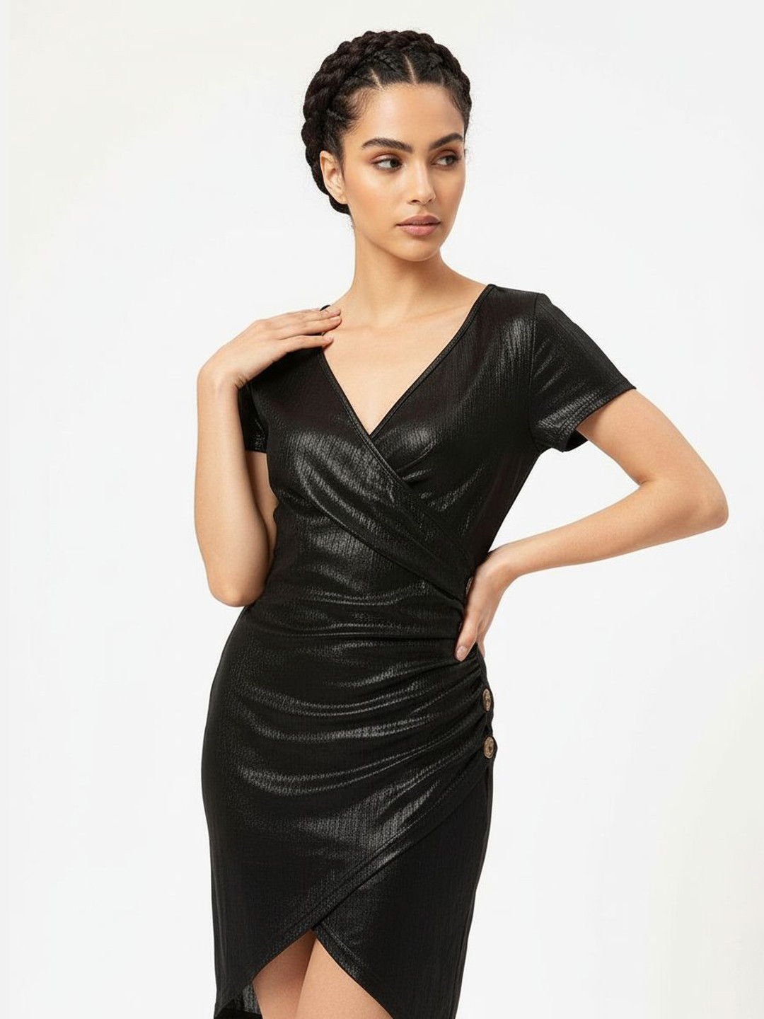 DressBerry Sheen Wrap-Style Ruched Dress