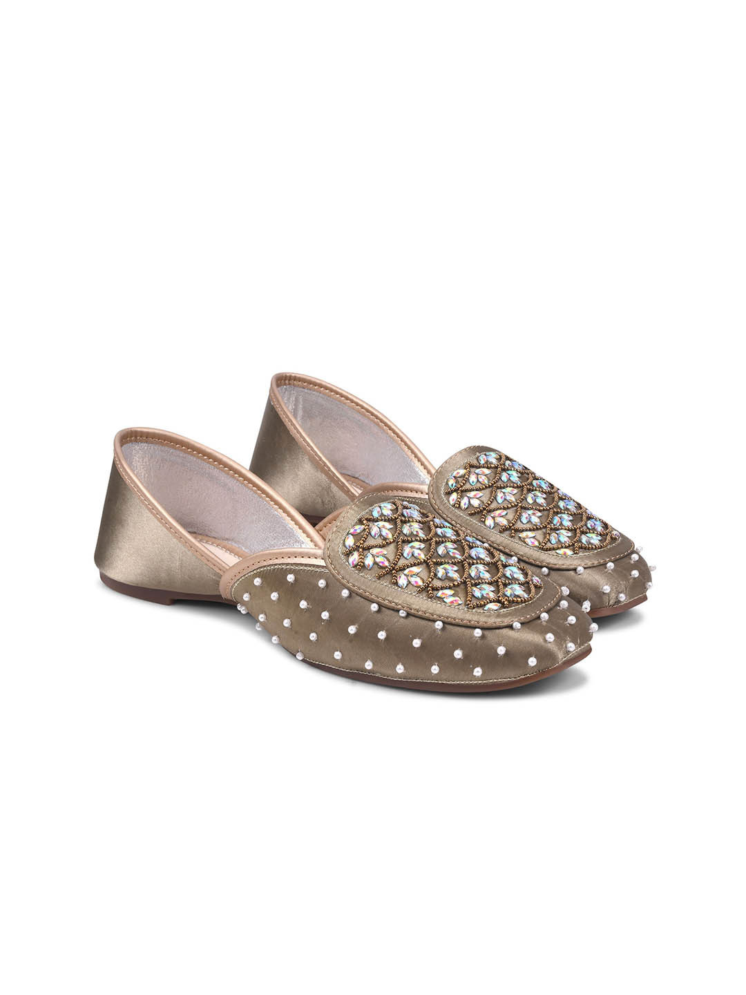 JM Looks Women Crystal Studded Ethnic Mojaris Flats with Polka Embroidery