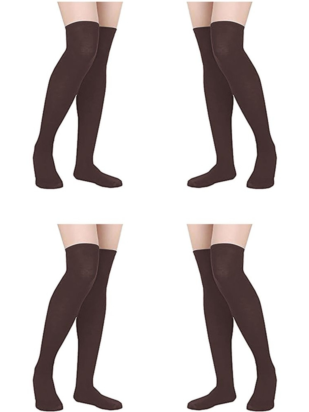 MUKHAKSH Women Pack of 4 Cotton Over the Knee Thigh Length Stocking Socks