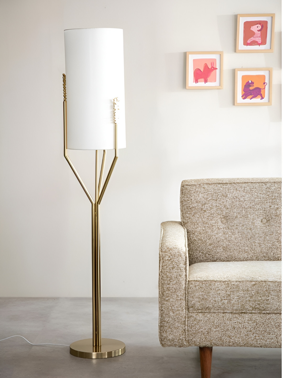 FREEDOM TREE Udanti Yellow & Off White Textured Tree Floor Lamps