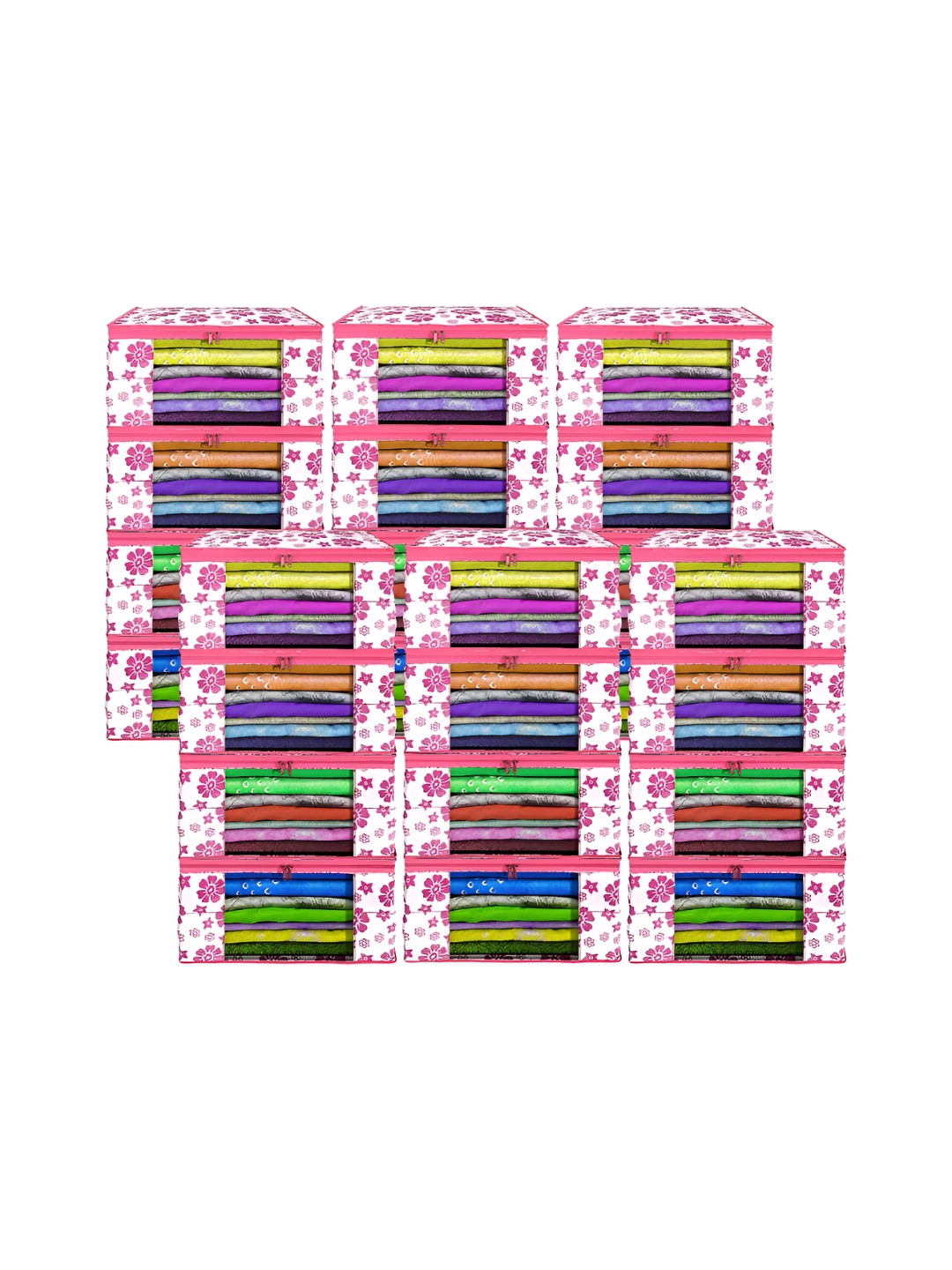 Aura Pink 24 Pieces Foldable Floral Printed Non-Woven Saree Covers