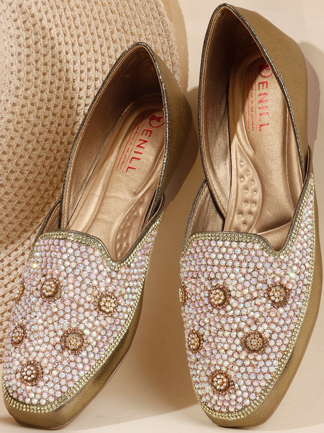 Denill Women Copper Embroidered Square Toe Mojaris