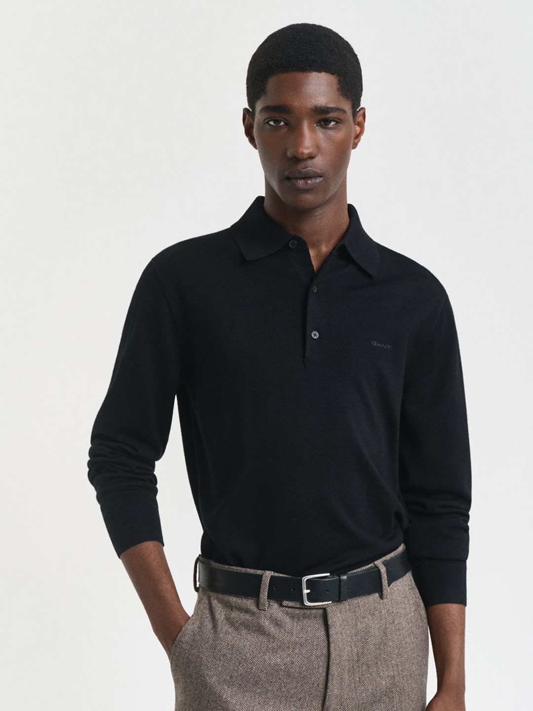 GANT Men Extrafine Merino Wool Polo Collar T-shirt
