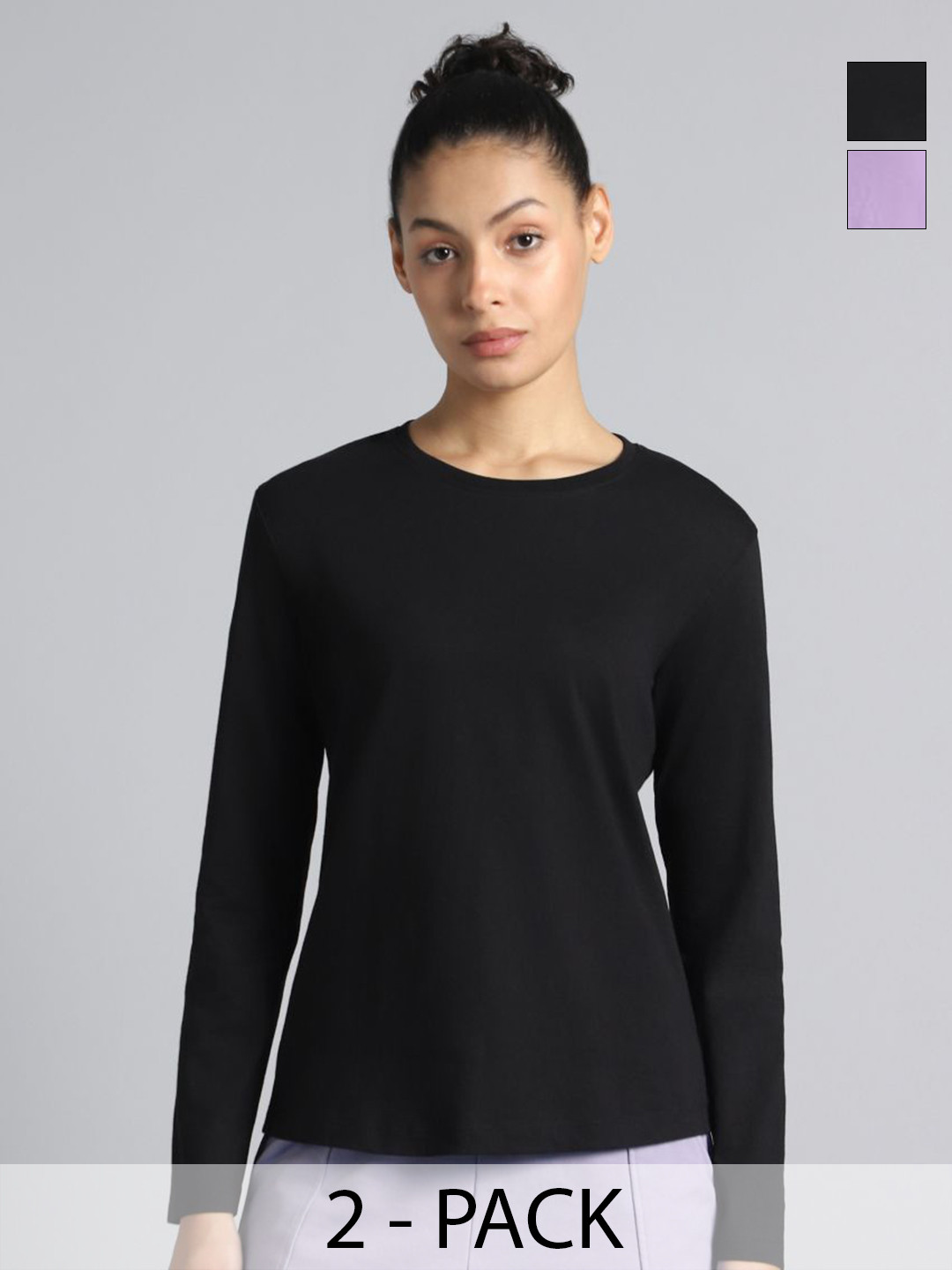 CULT Essential Women Pack of 2 Bio Finish Solid Pure Cotton T-shirts