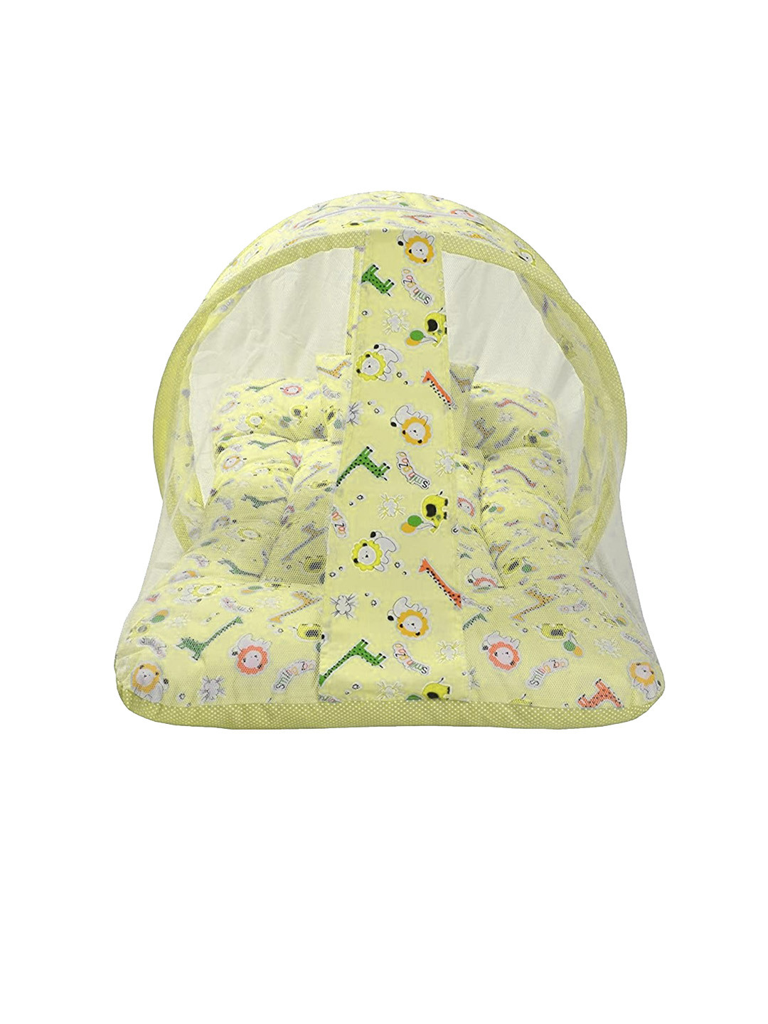 ADORE STUFF Infants Yellow Giraffe Printed Pure Cotton Foldable Flat Baby Bed