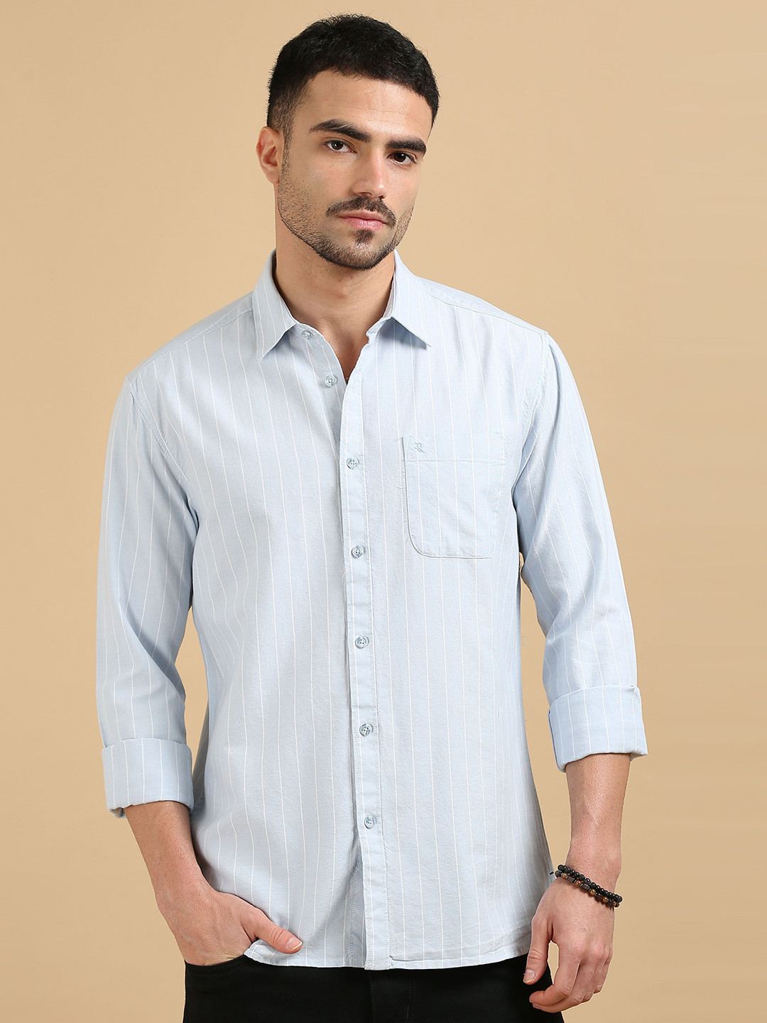 RIGS AND RAGS Original Slim Fit Pin Striped Twill Weave Cotton Casual Shirt