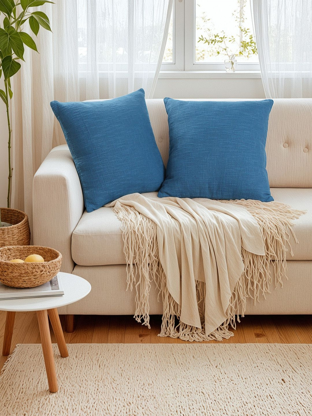 House This Amodini Blue 2 Pieces Square Cotton Cushion Covers