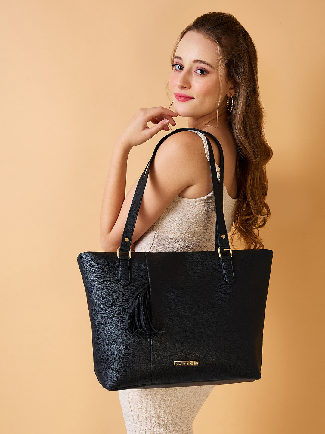 DressBerry X CAPRESE Scotty Women Black Medium Tote Bag