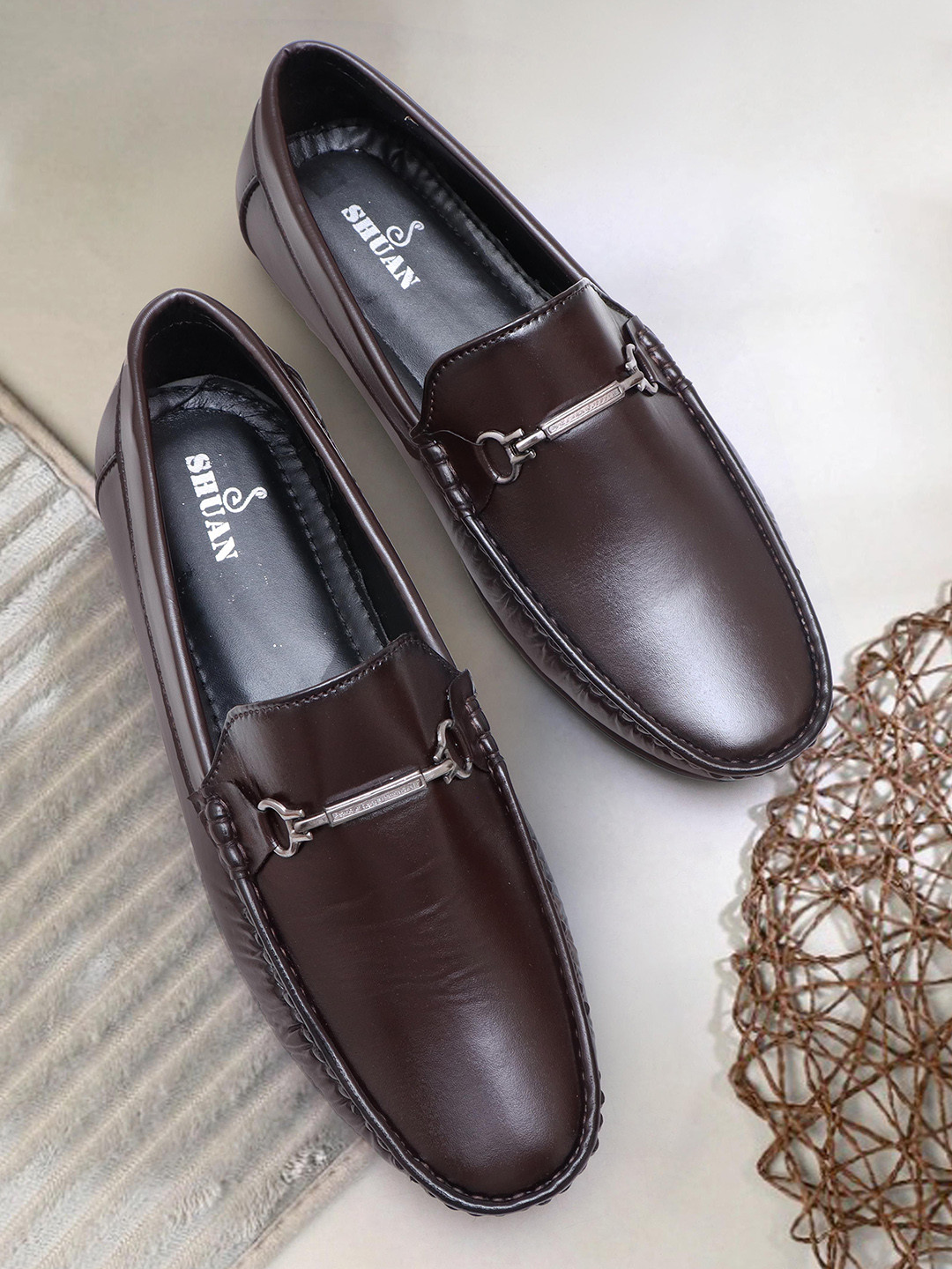 SHUAN Men Round Toe Penny Loafers