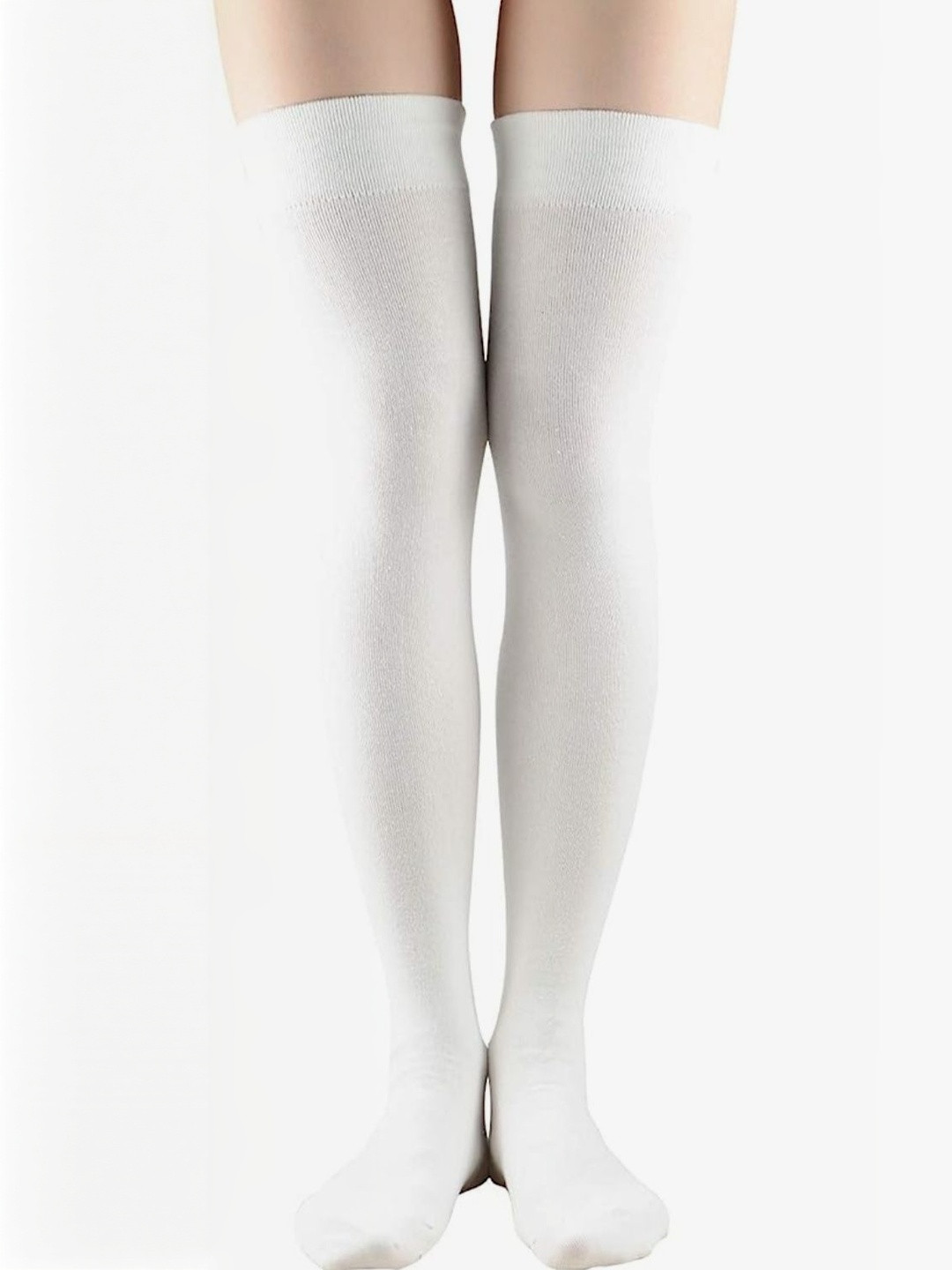 MUKHAKSH Women 10 Pairs White Cotton Stocking Thigh Length Socks
