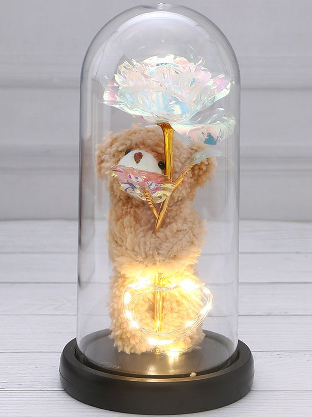 Archies White Teddy LED Glass Jar Showpiece