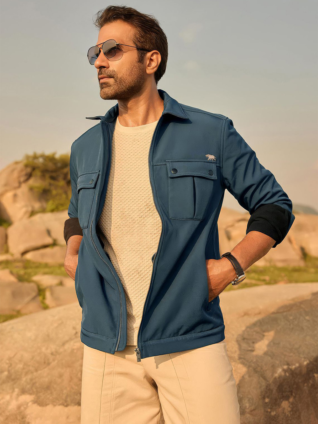 Andamen Escape Spread Collar Washed Tailored Jacket