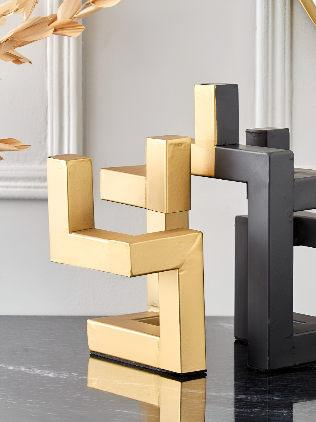 Home Centre Royale Dion Black & Gold-Toned 5 Arm Metal Table Showpiece