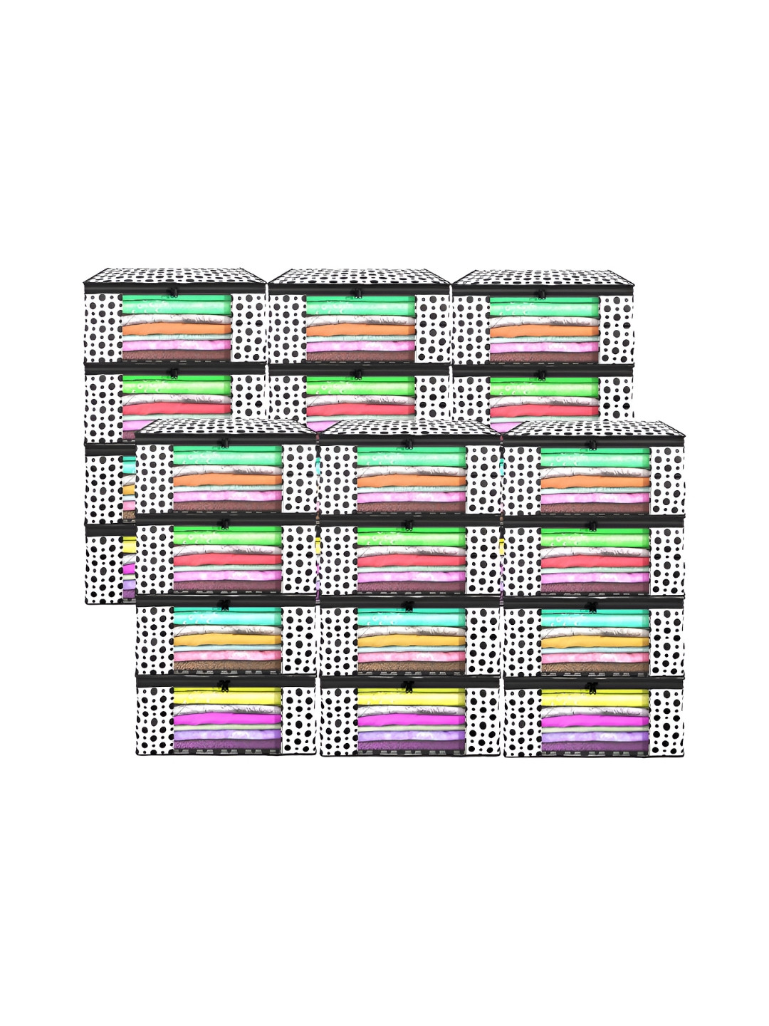 Aura White And Black 24 Pieces Polka Dot Printed Foldable Saree Covers