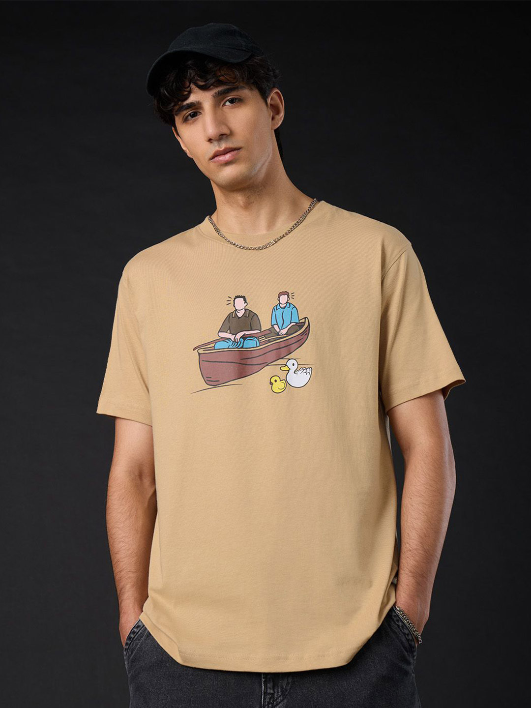 The Souled Store F.R.I.E.N.D.S Chick & Duck Printed Relaxed Fit Pure Cotton T-Shirt