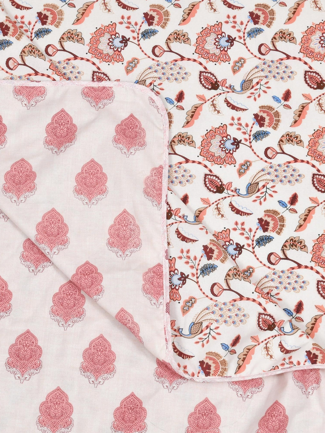 DecorativeDreams Off White & Pink Printed Cotton Summer 150 GSM Single Bed Blanket