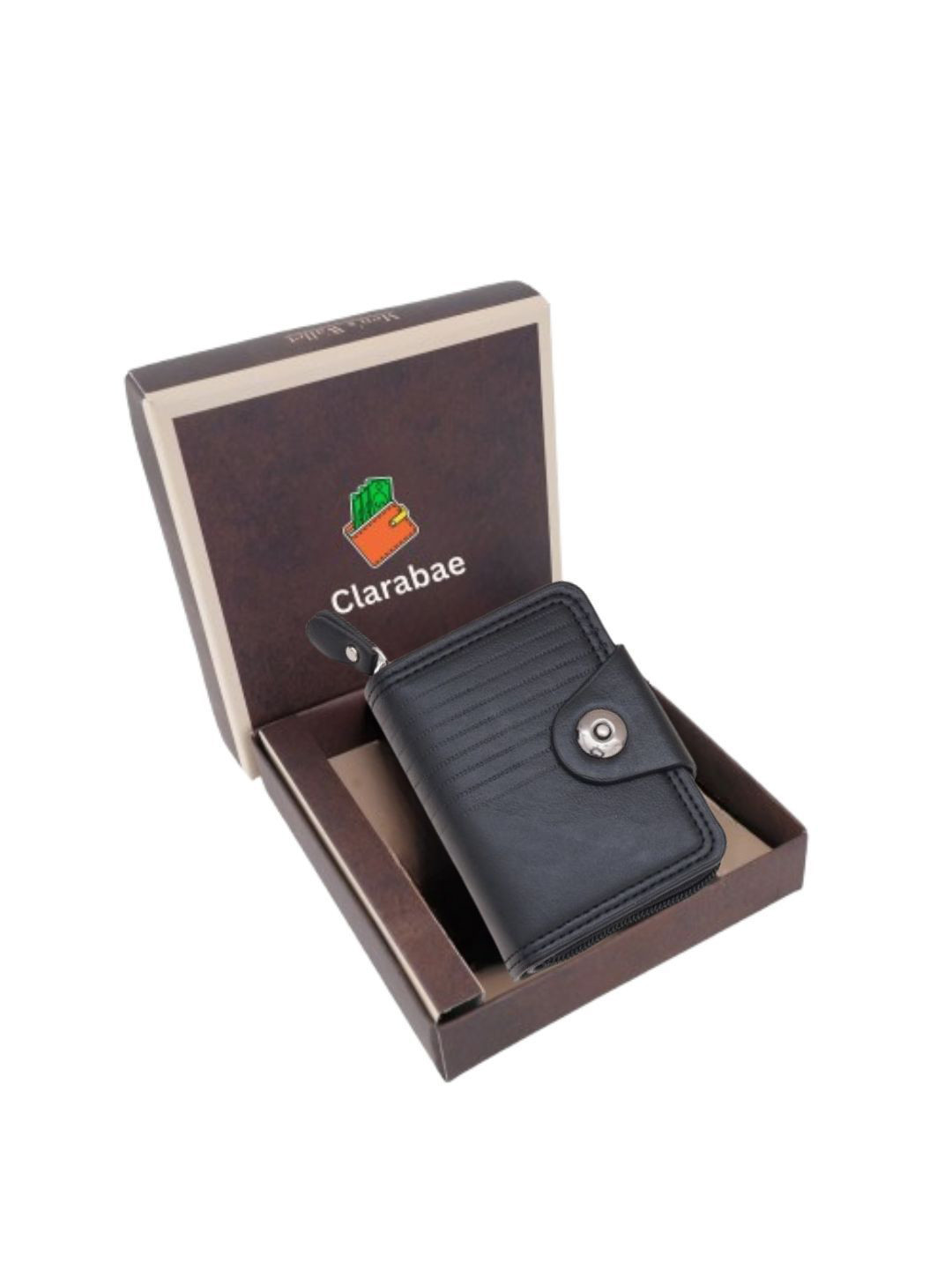 CLARABAE Men Leather Two Fold Wallet with Magnetic Closure & Zip Pocket