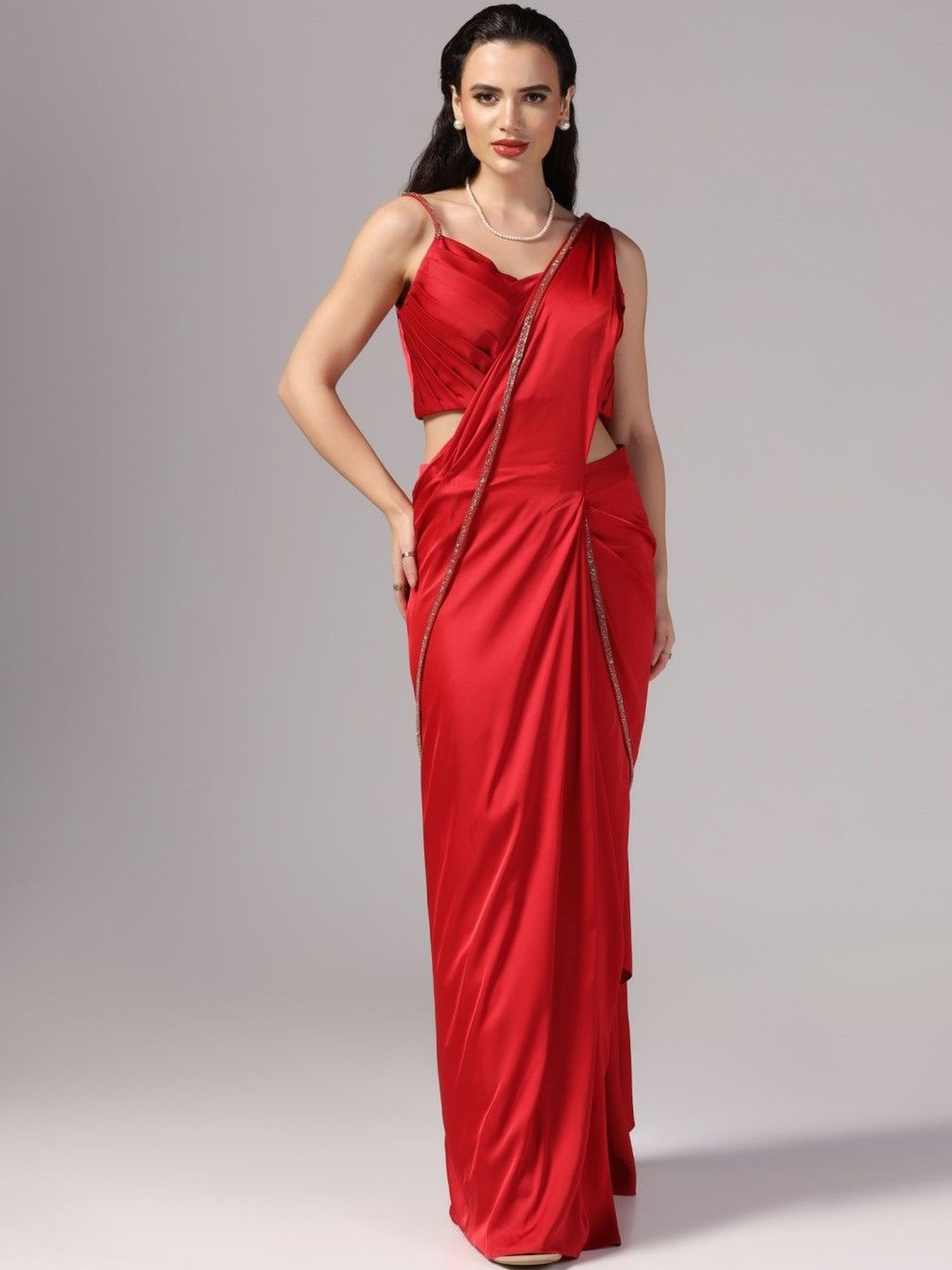 SUNANTA MADAAN Embroidered Satin Designer Saree