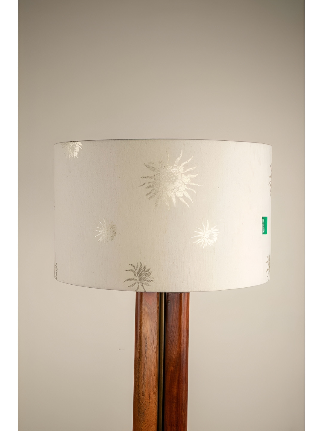 FREEDOM TREE Moon Flower White And Silver Toned Printed Cylinder Shaped Floor Lamp
