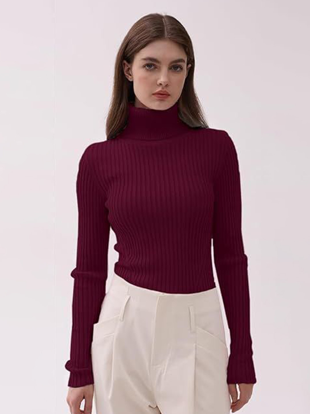 SHINERFIT Women Turtle Neck Full Sleeves Pullover Sweatshirts