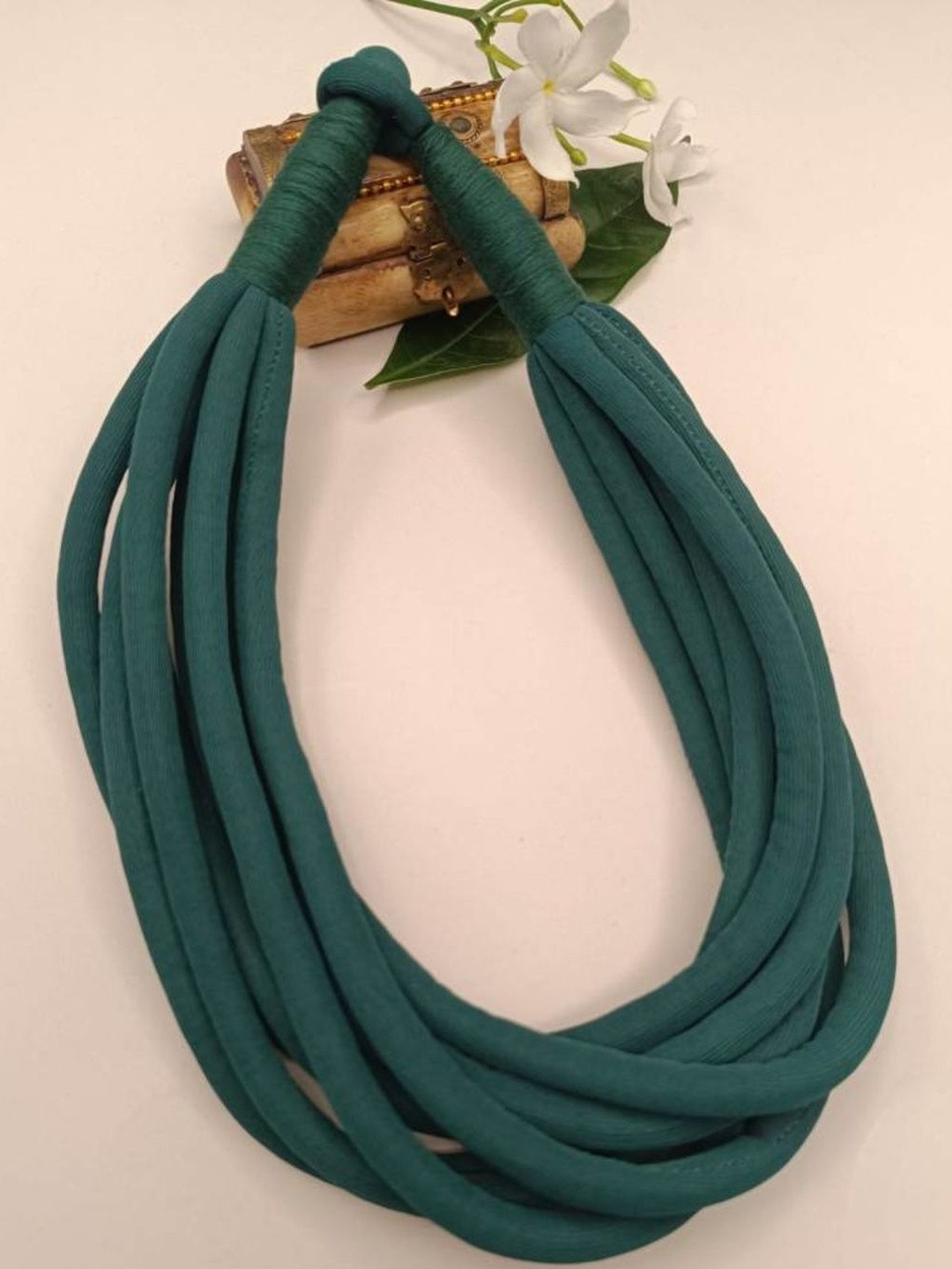 JewelSana Women Teal Green Multi Layered Fabric Choker Necklace