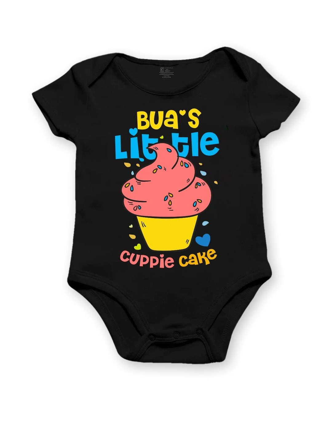 karmikh clothing & lifestyle Kids Black Organic Cotton BuaCupcake Printed Rompers