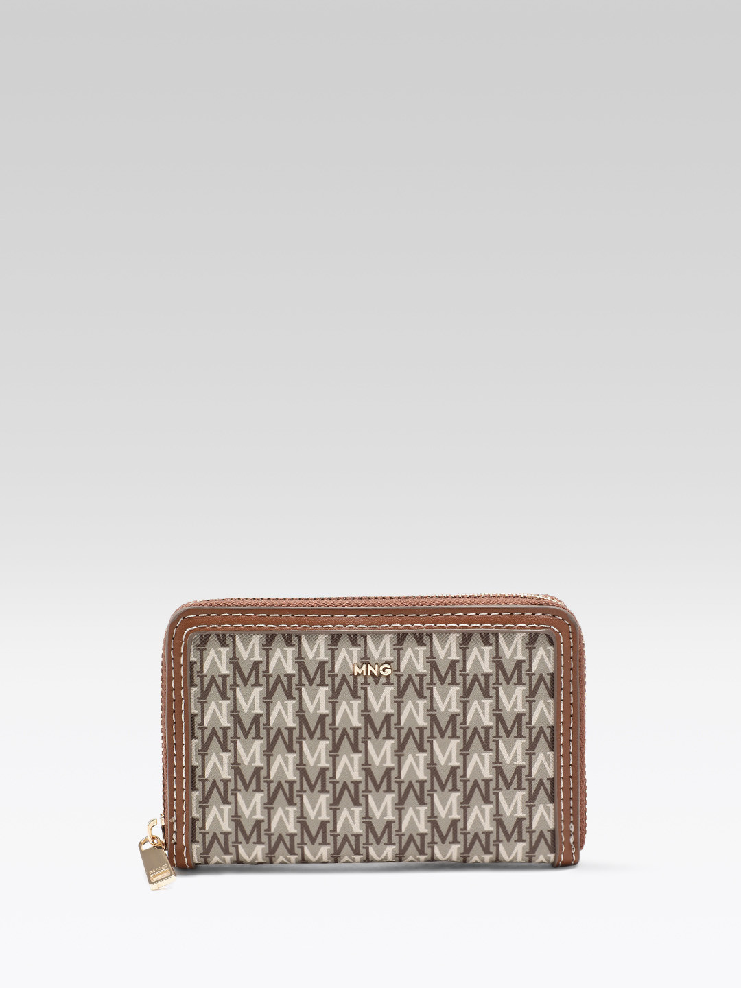 MANGO Women Brand Logo Printed PU Zip Around Wallet