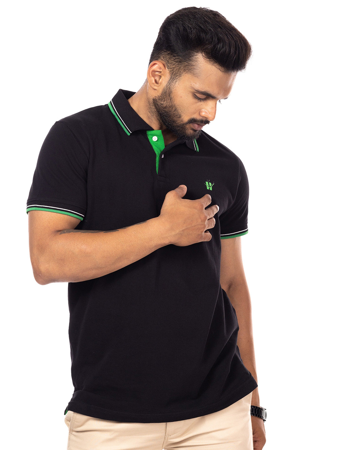 THREADS OF HARMAN Brand Logo Polo Collar Cotton Regular Fit T-shirt