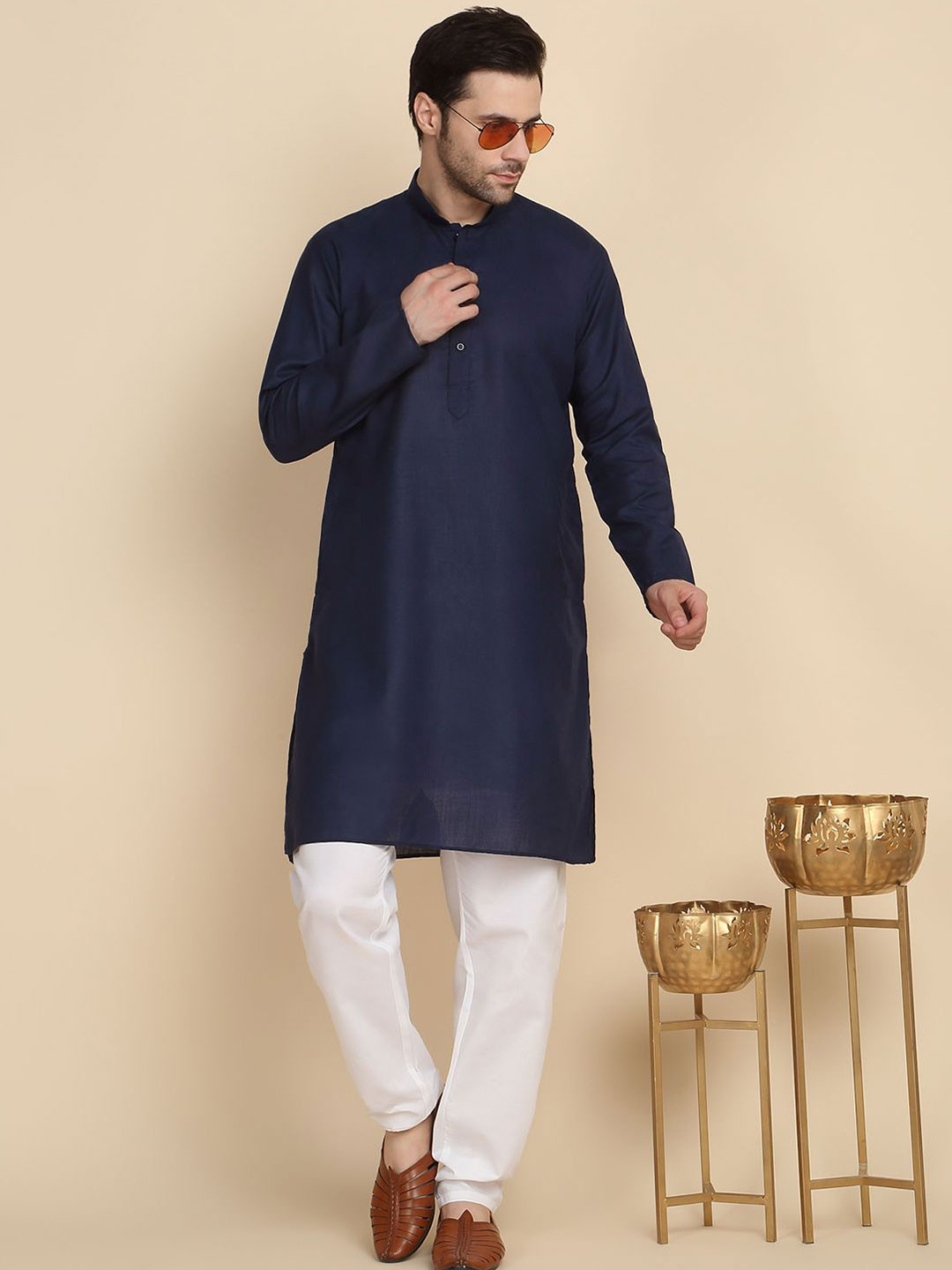 KRAFT INDIA Men Mandarin Collar Long Sleeves Kurta