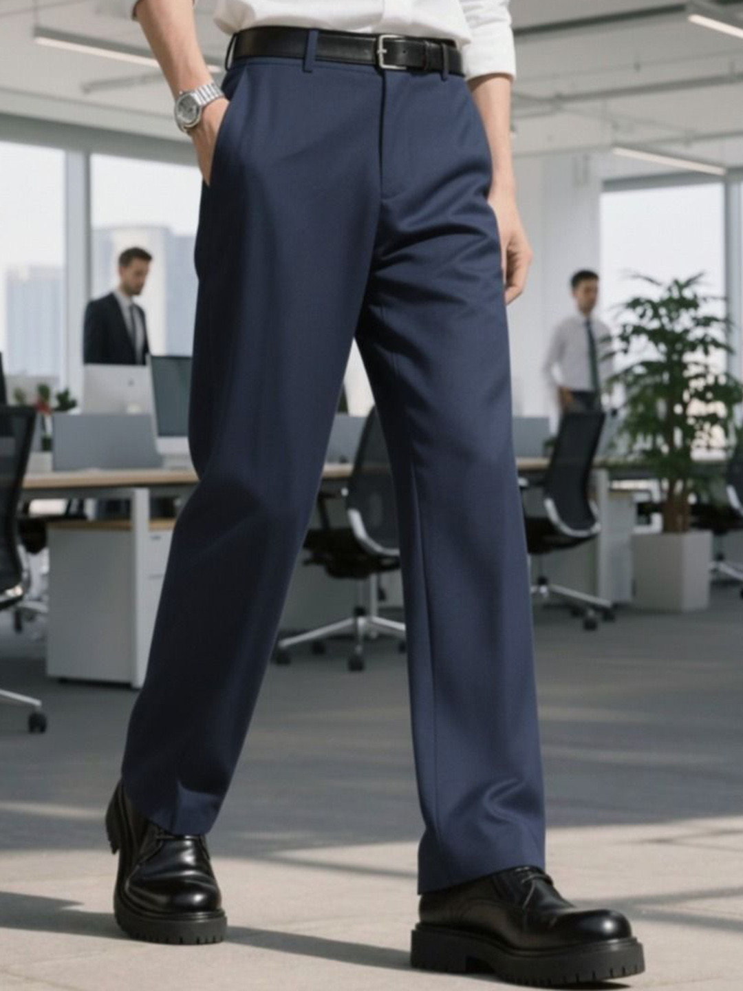 COVZ Men Relaxed Straight Leg Mid-Rise Formal Korean Trousers