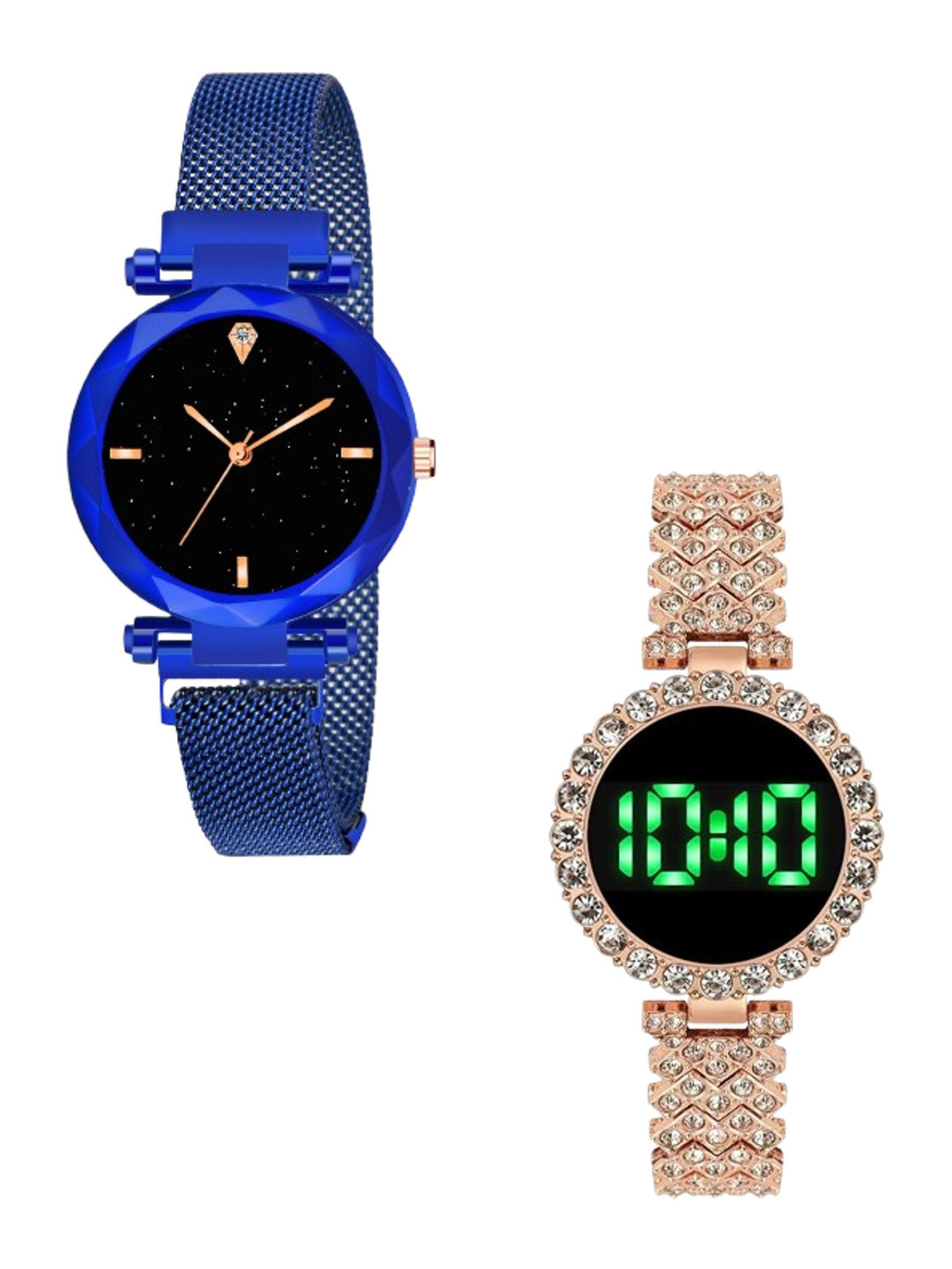 THE SHOPOHOLIC Girls Set of 2 Bracelet Style Straps Digital Watches FOUR-BL-TR