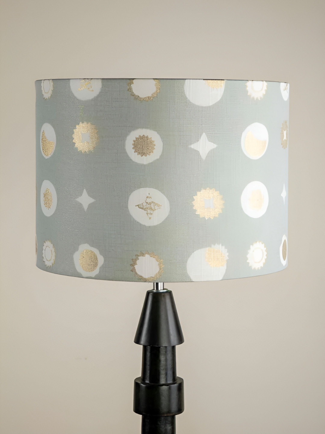 FREEDOM TREE Moon Flower Grey & White Printed Cylinder Shaped Floor Lamp