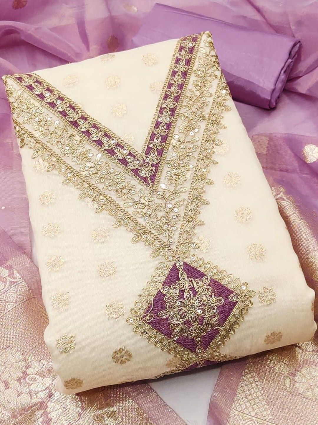 KALINI Women Lavender Simmer Silk With Sequence Coding Work Unstitched Dress Material