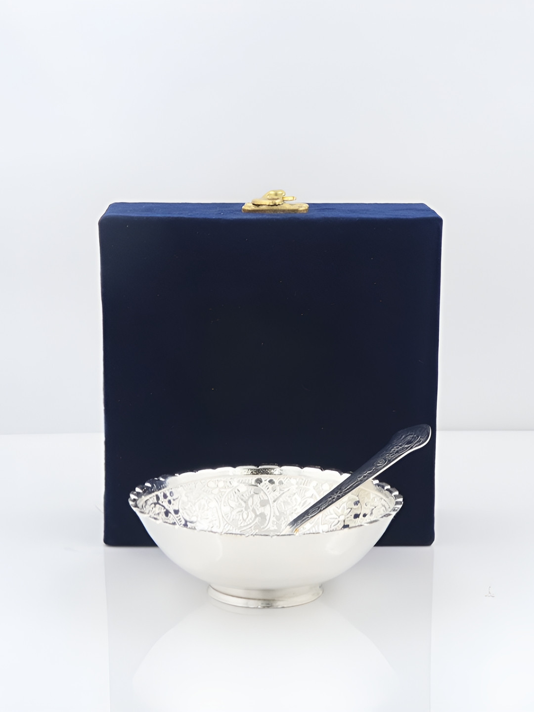 INTERNATIONAL GIFT Silver-Plated Textured Bowl With Spoon In Velvet Gift Box