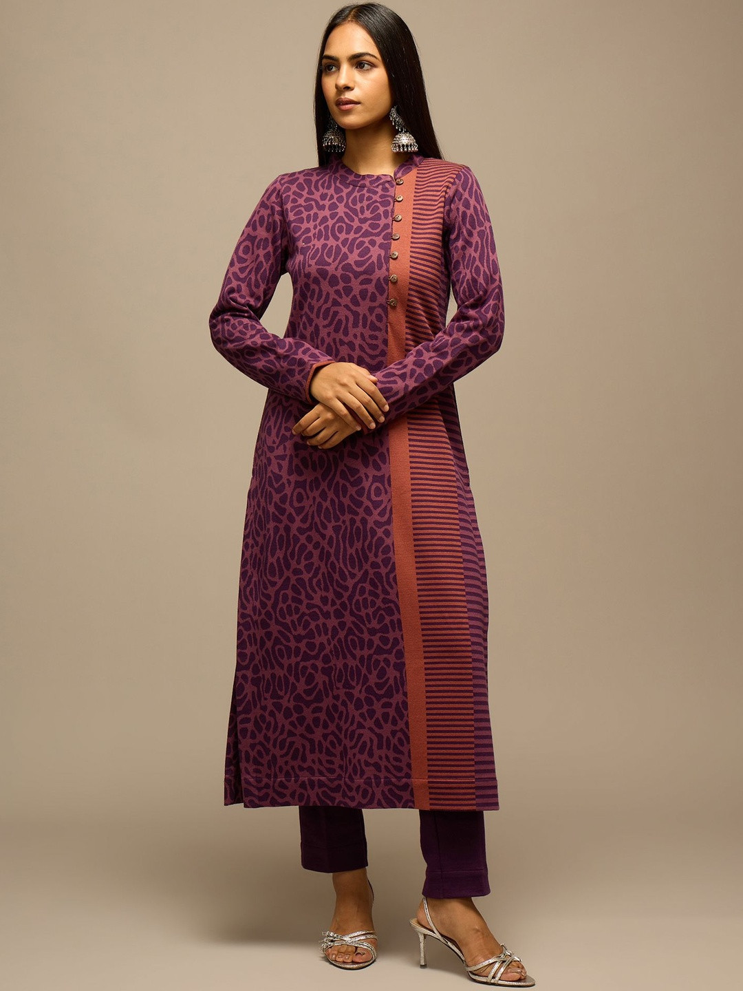 STADO Women Animal Self Design Pure Wool Kurta with Trousers