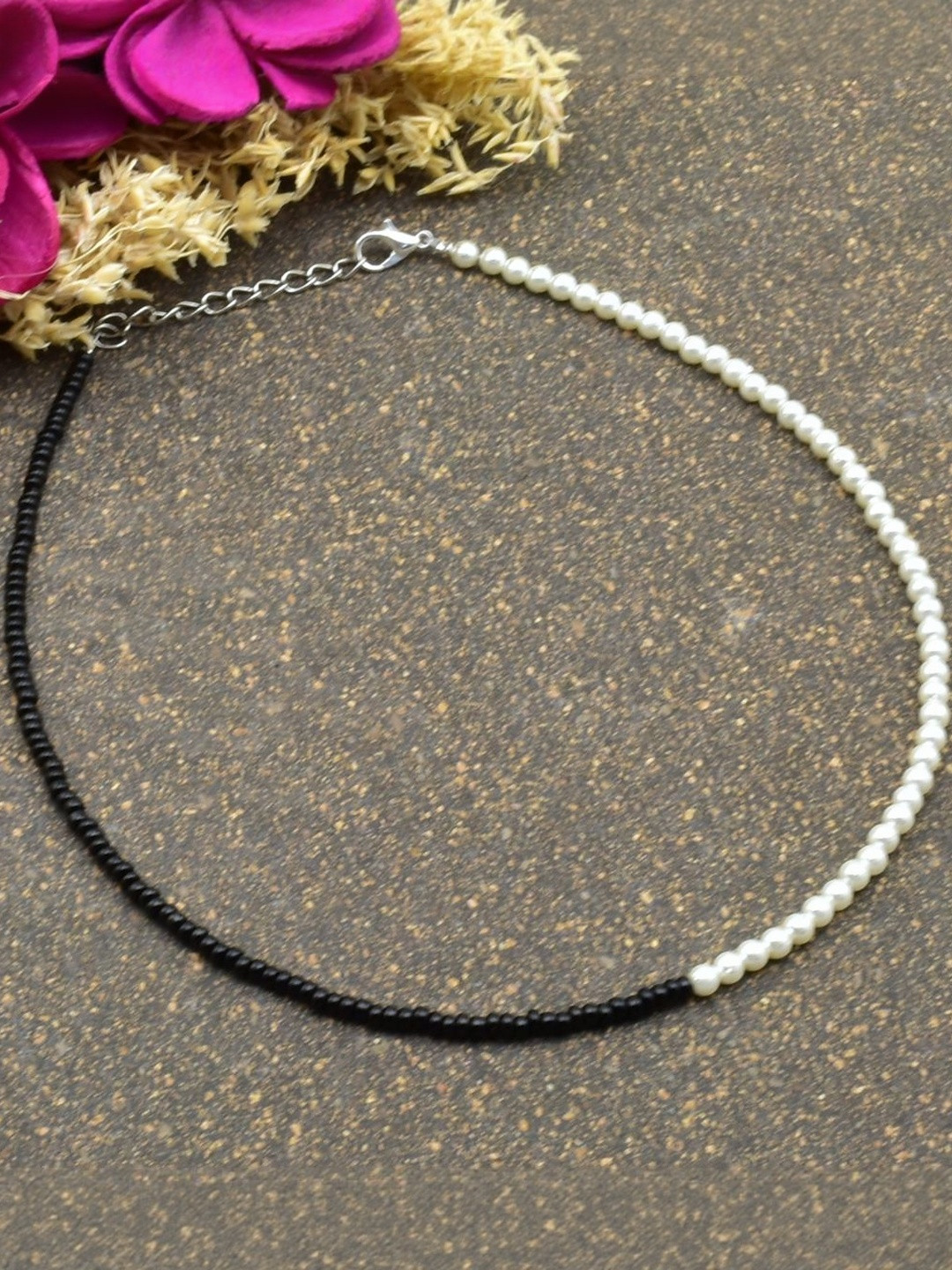 HIGH TRENDZ Silver-Plated Artificial Beaded Minimal Necklace