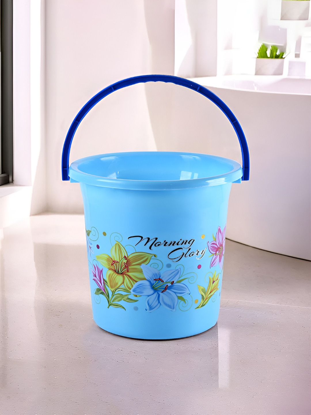Aura Blue & Green Floral Printed Water Bucket