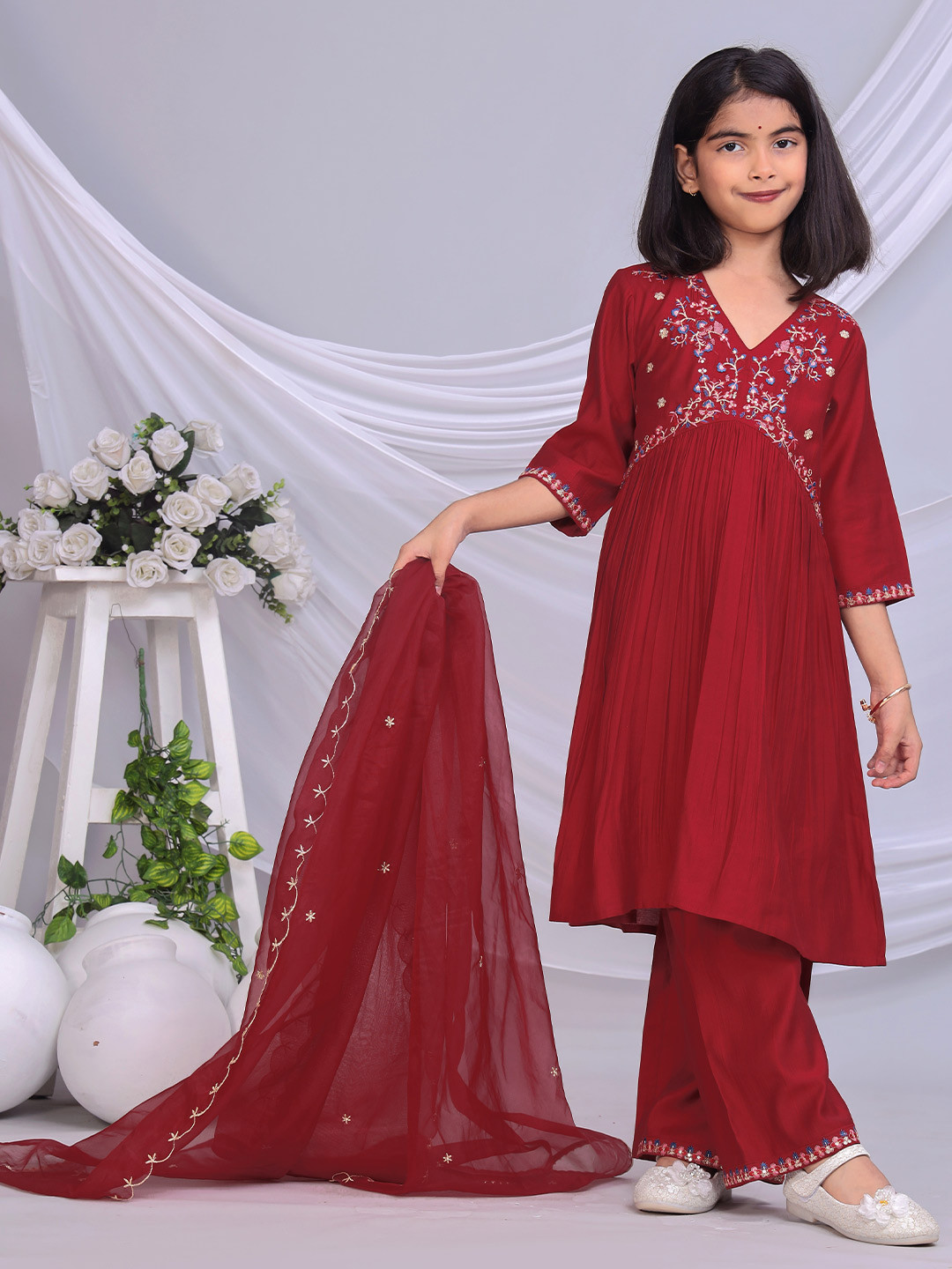 misbis Sequinned Embroidered Kurta Palazzo Set With Dupatta