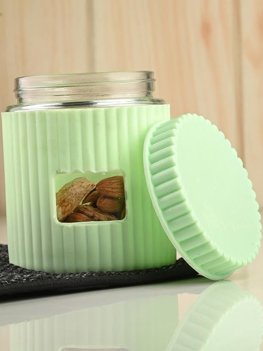 1ST TIME Green & Transparent Textured Dishwasher Safe Jar Container 500ml