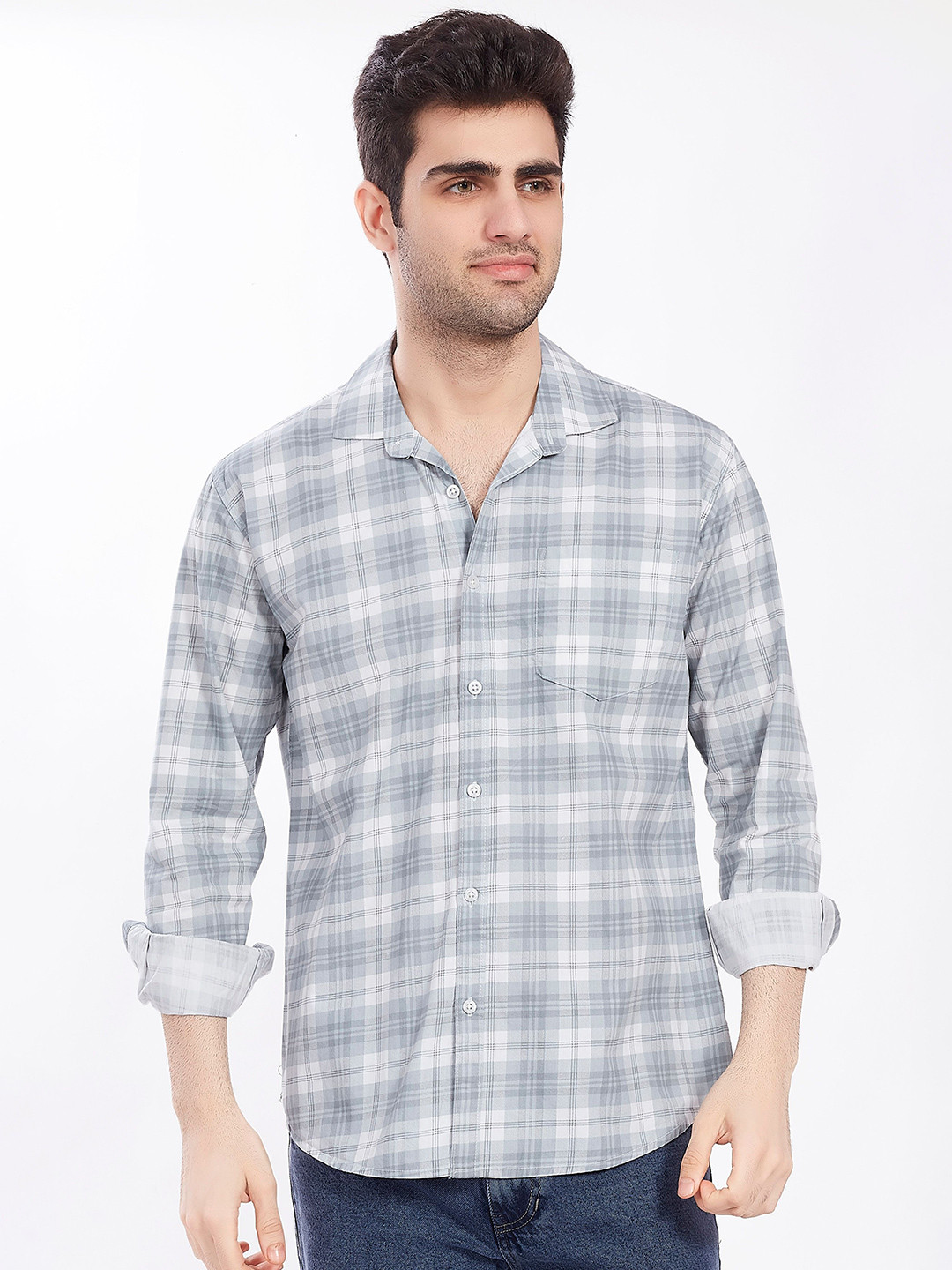 Men's Regular Fit Windowpane Checked Casual Shirt