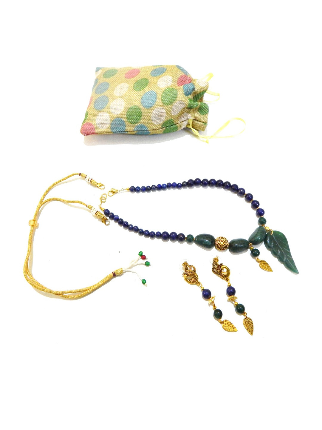 Jaya Vision Jewelry Women Gemstone Lapis Lazuli & Green Aventurine Jewellery Set